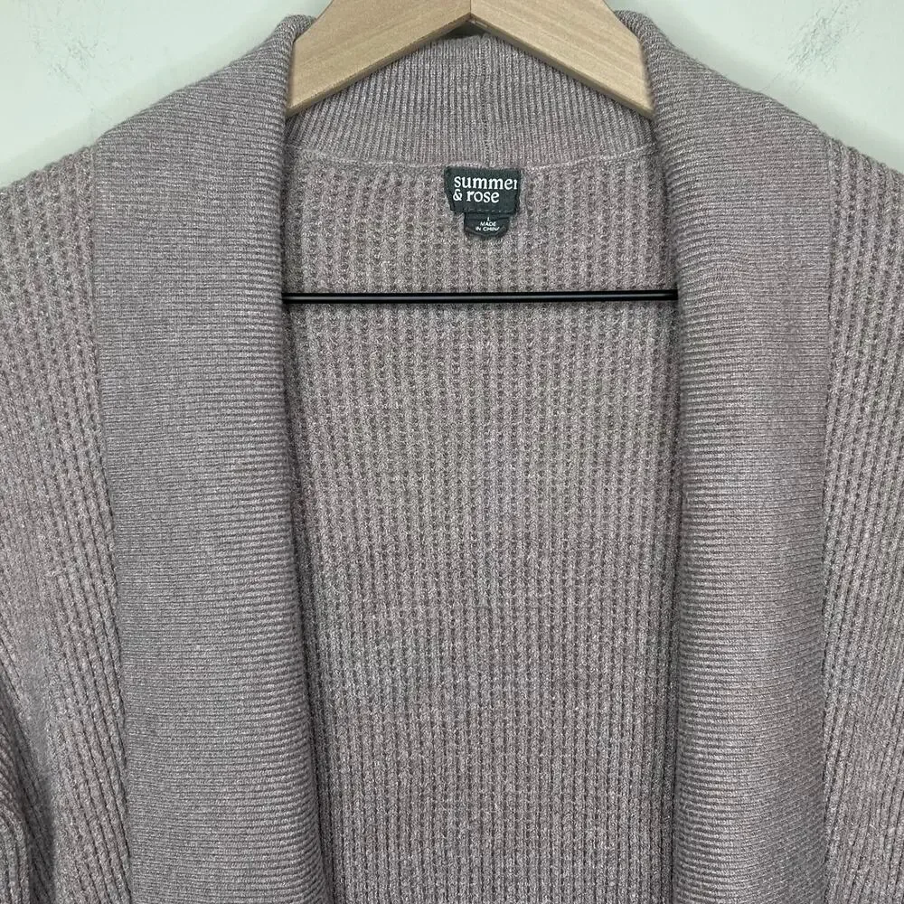 Summer & Rose Open Cardigan Sweater Size L Lavender Waffle Knit Ribbed - Picture 2 of 8